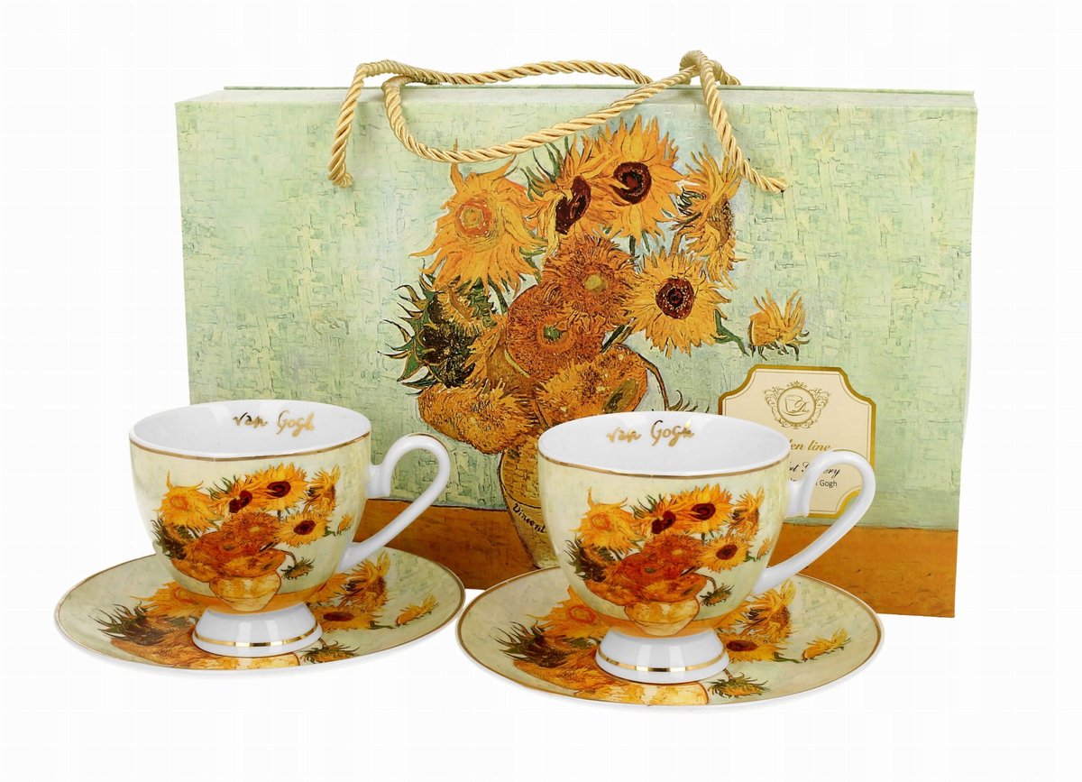 Duo Sunflowers Kopjes met Schotels - Geïnspireerd door Van Gogh