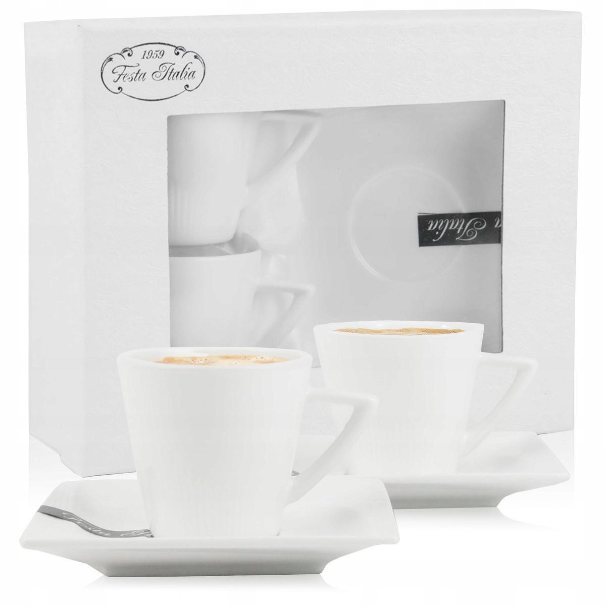 Festa Italia Porseleinen Kopjes met Schotels - 2 stuks, 80 ml