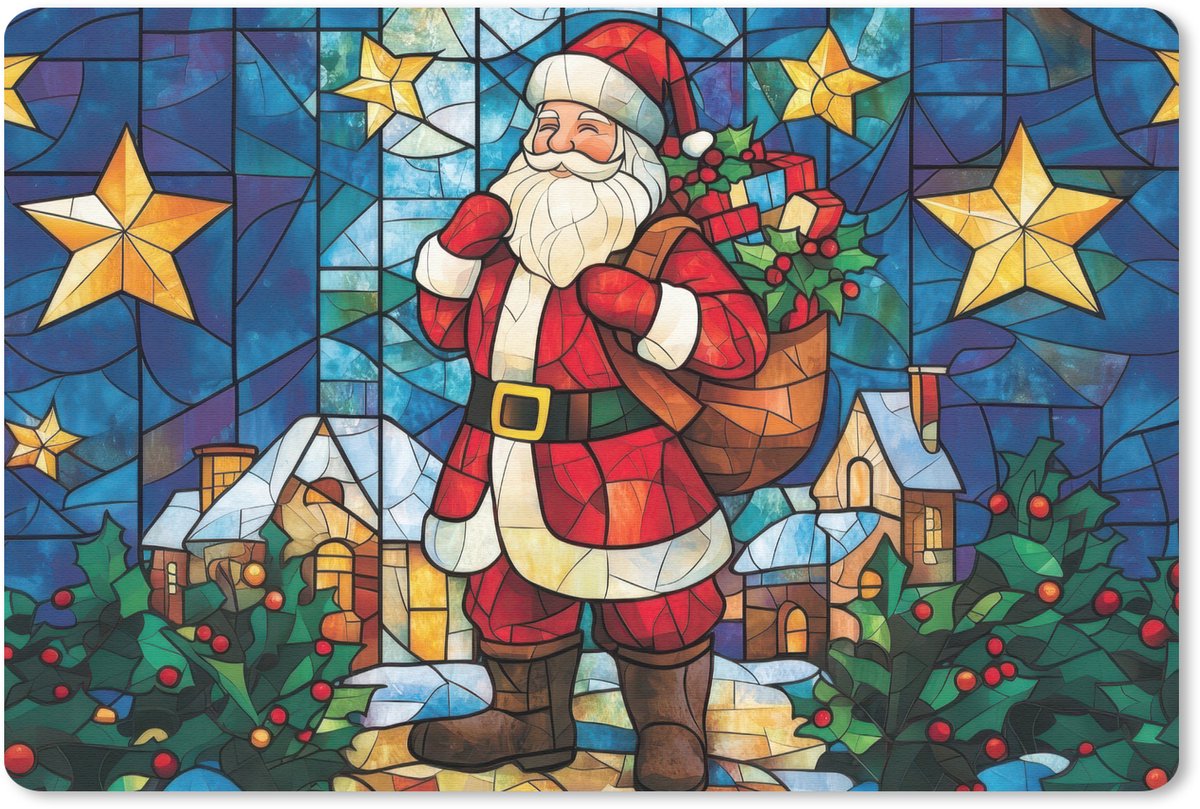 Muismat 27x18 cm - Mousepad Kerstman - Glas - Kleurrijk - Muismatten