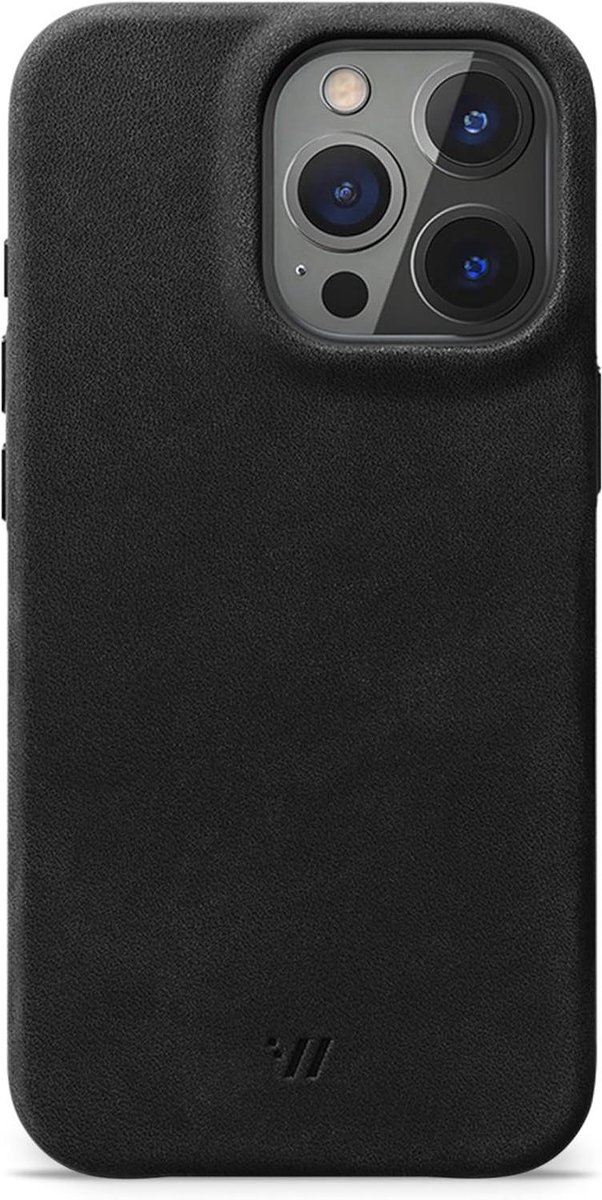 Provento - Leren iPhone 16 Pro hoes, extra dun design, premium telefoonhoes, Qi ondersteuning, vintage zwart.