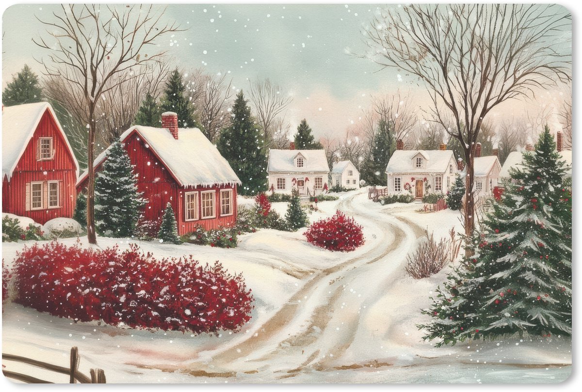 Muismat 27x18 cm - Mousepad Kerstsfeer - Landelijk - Rood - Muismatten
