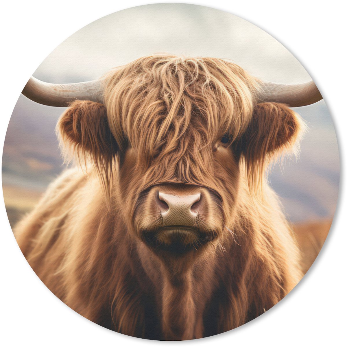 Muismat rond 30x30 cm - Mousepad Schotse hooglander - Landschap - Dier - Ronde muismatten