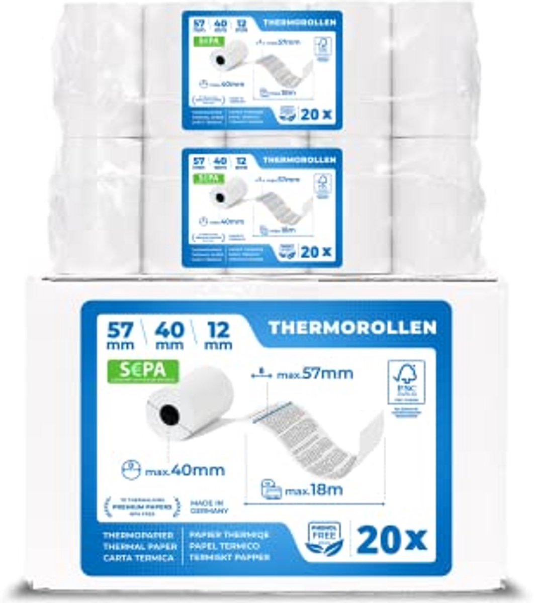 Thermische papierrollen 57 mm x 40 mm x 12 mm voor EC en kredietkaartlezers