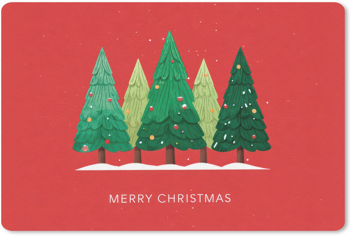 Muismat 27x18 cm - Mousepad Minimalistisch - Kerstbomen - Rood - Sneeuw - Muismatten