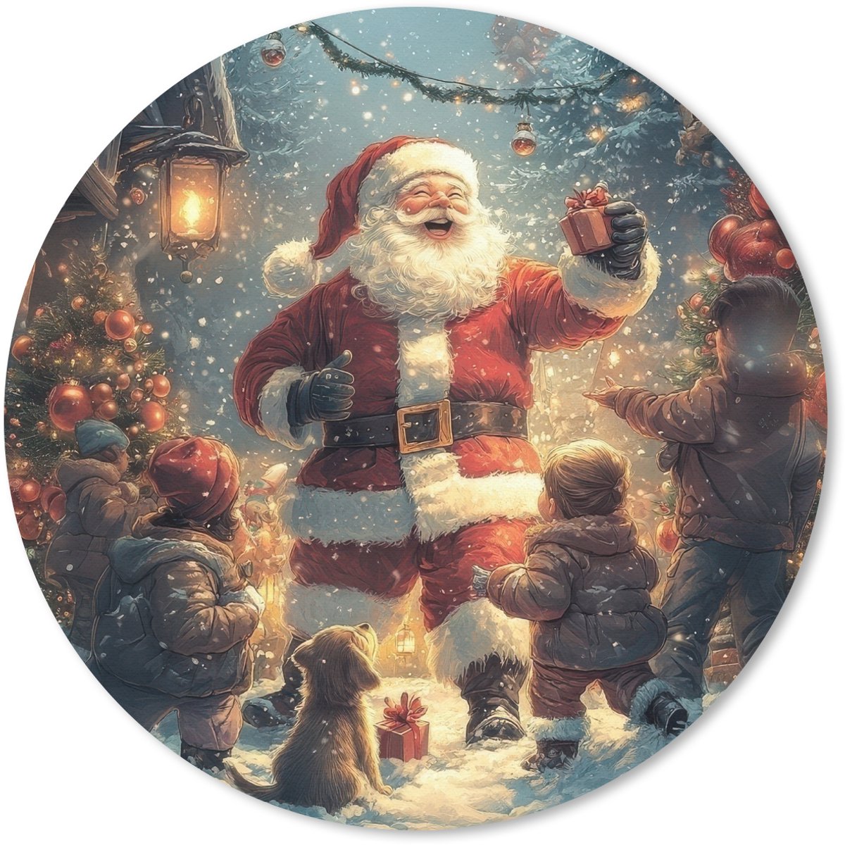 Muismat rond 30x30 cm - Mousepad Kerstvreugde - Sneeuw - Kleurrijk - Ronde muismatten