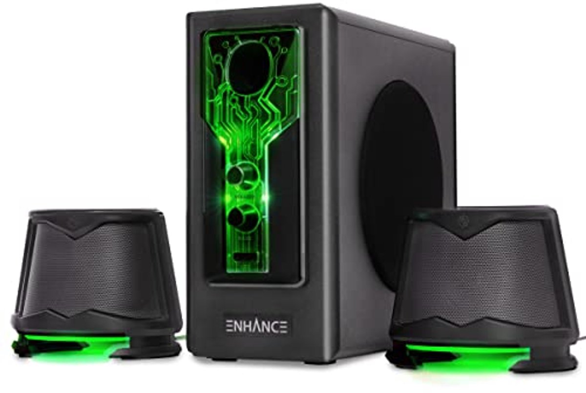 Computerluidsprekers met Subwoofer - Groene LED Gaming Audio Systeem met Volume- en Basregeling