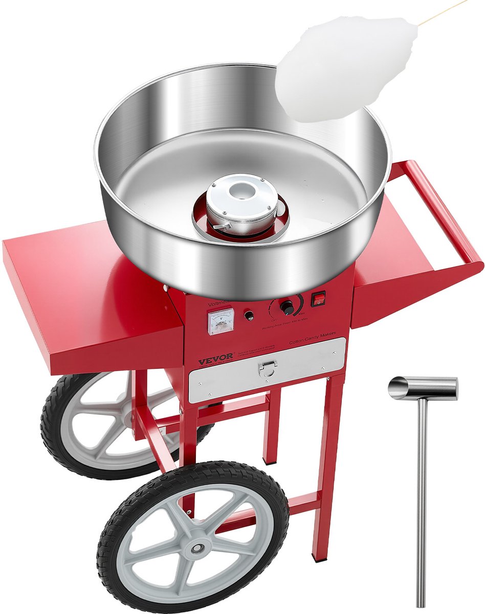 VEVOR Commerciële Suikerspinmachine met Kar 1000W Rood
