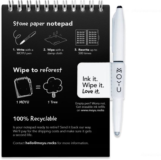 MOYU - Pitch Black Notebook - Carnet effaçable A6 Hardcover