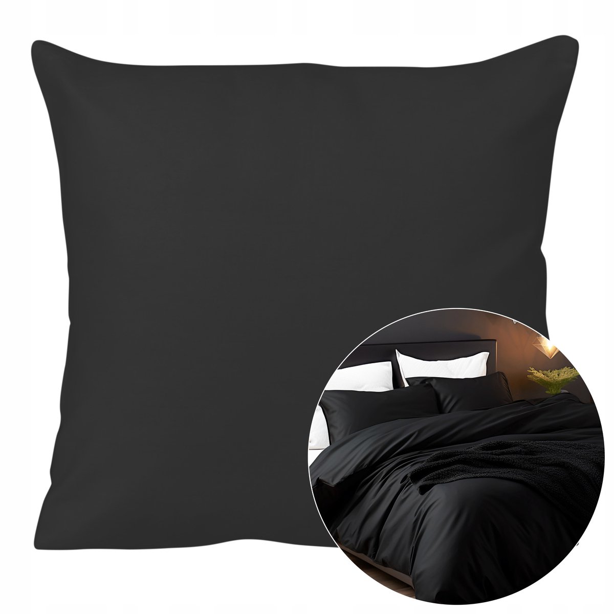 Zwarte Katoenen Satin Kussensloop 40x40cm - Zacht & Glanzend