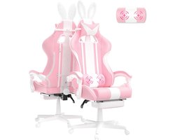 Soontrans-Gamingstoel - Ergonomische Gamingfauteuil - Voetsteun PC - Stoel Gamingstoel-Hoofdsteun - Lendenkussen Racecomputerstoel - Konijnenoren - Ergonomische Bureaustoel - Roze