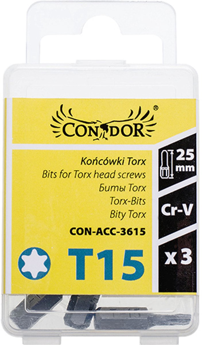 CONDOR Torx-bits T15 x 25 mm - 3 stuks