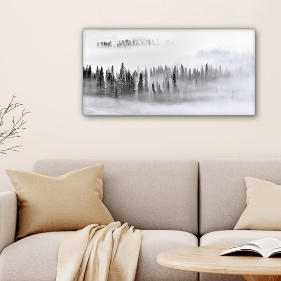 Tableau sur toile - Arbres - Brouillard - Forêt - Nature - Canvasdoek - 100x50 cm - Photo sur toile - Tableau nature