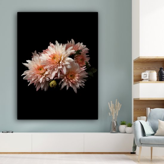 Tableau sur toile Chrysanthème - Fleurs - Wit - Nature - Zwart - 120x160 cm - Décoration murale XXL