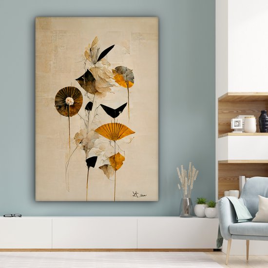 Toile Peinture Fleurs - Vintage - Plantes - Goud - 120x180 cm - Décoration murale XXL