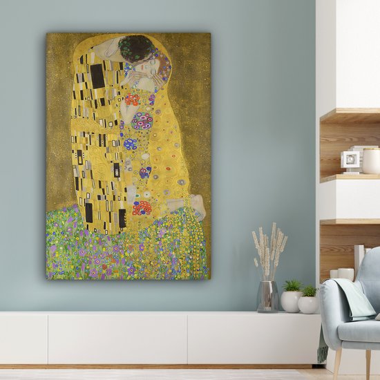 Tableau sur toile 80x120 cm - Décoration murale Le baiser - Gustav Klimt - Art - Maîtres anciens - Accessoires de Décoration murale - Décoration murale de Cuisine - Peintures sur toile