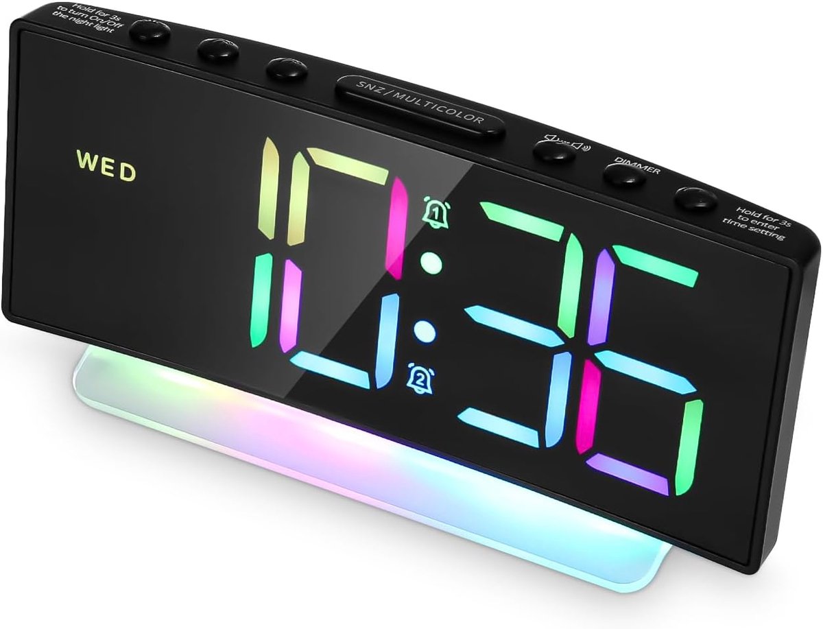 Digitale Wekker met RGB Nachtlampje en USB Oplaadpoorten, Instelbaar Volume en Helderheid, 12/24 Uur