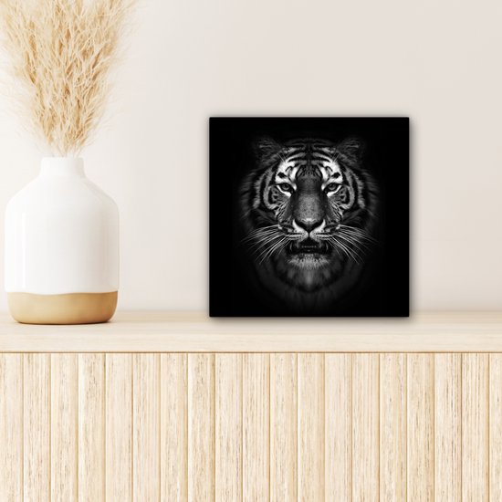 Toile - Animaux - Tigre - Nature - Zwart - Wit - Photo sur toile - 20x20 cm - Toile entoilée - Décoration de la maison
