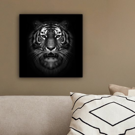 Toile - Animaux - Tigre - Nature - Zwart - Wit - Photo sur toile - 20x20 cm - Toile entoilée - Décoration de la maison
