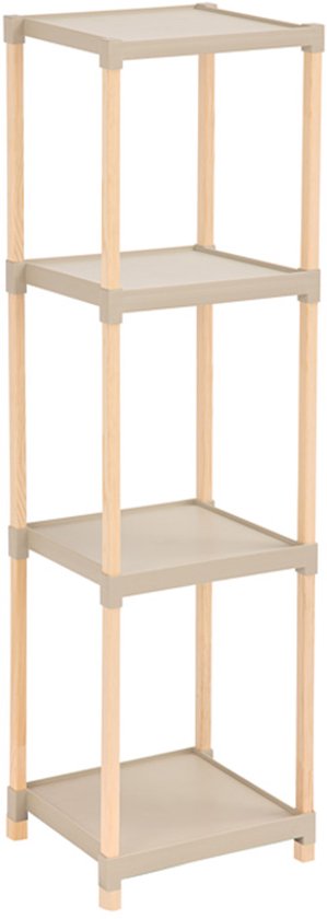 Étagère de rangement modulaire en bois FixWood – Massief Hout et plastique – Étagère de salle de bain, de cuisine ou pour plantes – Hauteur : 105 cm – Beige/Naturel