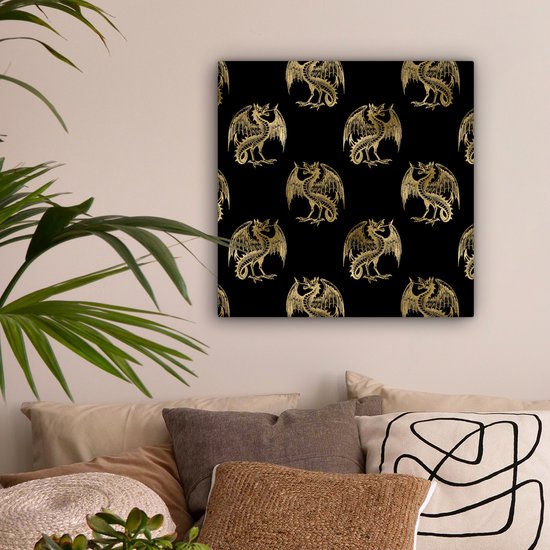 Toile Peinture Motifs - Dragon - Or - Zwart - 50x50 cm - Décoration murale