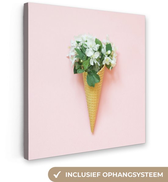 Peinture sur Toile Cornet de Glace - Fleurs - Nature Morte - 90x90 cm - Décoration murale
