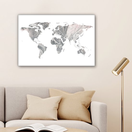 Wereldkaart avec un motif marbré gris sur fond blanc 60x40 cm