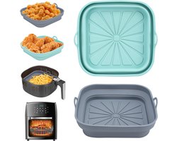 Set van twee vierkante siliconen bakplaten - Compatibel met Alyvisun siliconen airfryer-accessoires - Opvouwbaar en ovenbestendig - Airfryer, magnetron en ovenbestendig - Groente + grijs