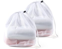 30 x 40 cm Herbruikbare Fijnmazige Waszakken Met Trekkoord - Voor Ondergoed - Sokken En Kwetsbare Kleding - Wit - 2 Stuks