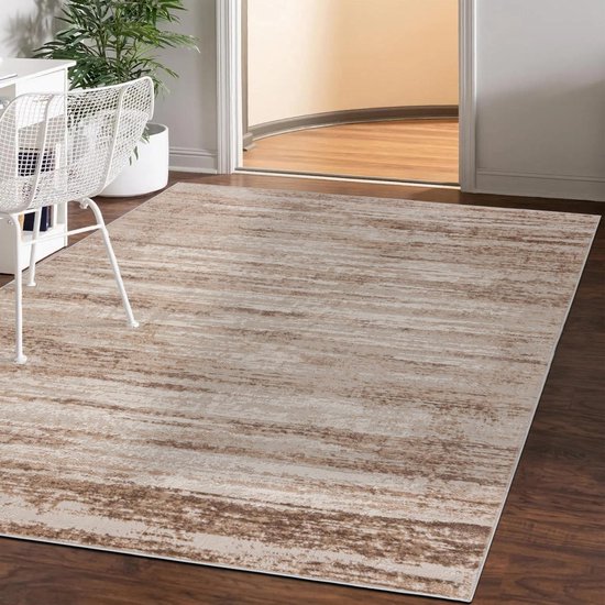 Mazovia Vloerkleed voor de woonkamer, modern, abstract, vintage motief, groot formaat tapijt voor slaapkamer, laagpolig, tapijt voor woonkamer en slaapkamer, beige, blauw, grijs, 120 x 170 cm
