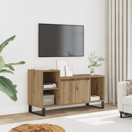 vidaXL Tv-meubel 100x35x55 cm bewerkt hout bruin eikenkleur, tv-meubel, hifi-meubel, media-kast, tv-meubel met LED-verlichting, hifi-kast, tv kast