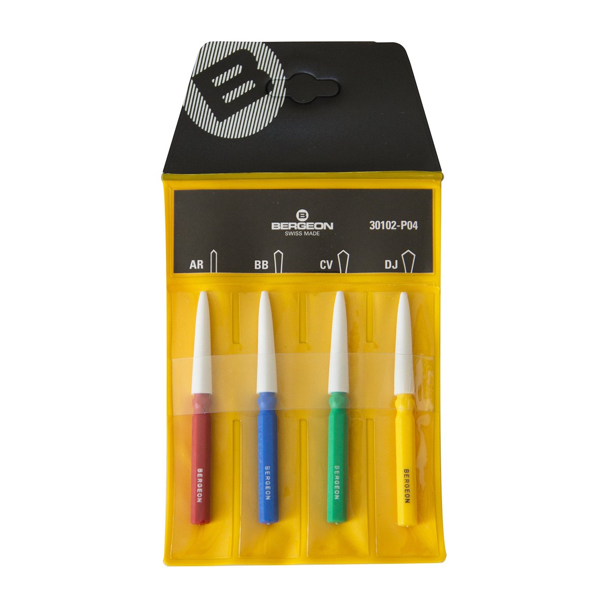 Bergeon 30102-P04 Oliedispenser assortiment, set van 4 horloge-oliedispensers, klein, middelgroot, groot en extra groot