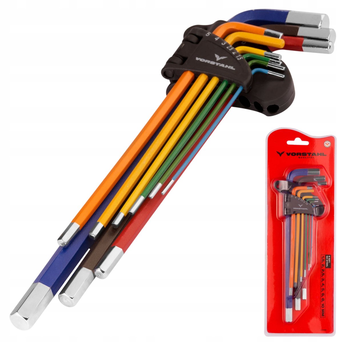 Extra Lange Inbussleutelset 9 Stuks 1,5-10mm - Kwaliteit S2 Staal