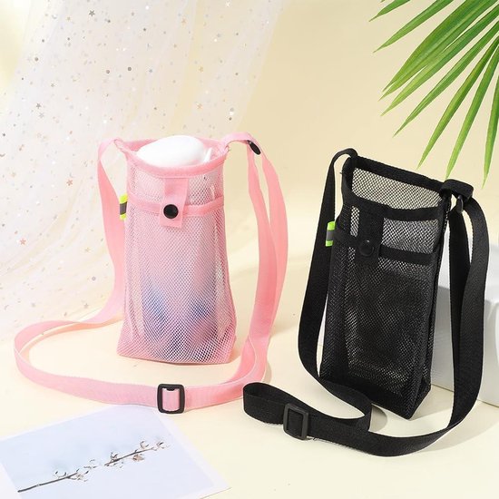 Draagbare waterfles houder met verstelbare riem - Waterfles draagtas voor wandelen gym camping - Lichtgewicht mesh design - Gemakkelijk schoon te maken - Verstelbare schouderriem - Roze - 7,9 x 4,7 inch - Set van 2 stuks — afbeelding 5