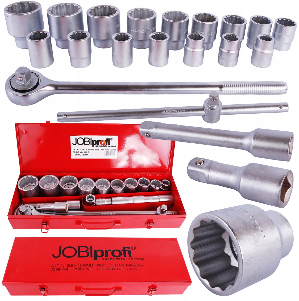JOBI PROFI Doplagssleutel Set 3/4" 12-kantig 19-50mm 21 Delen