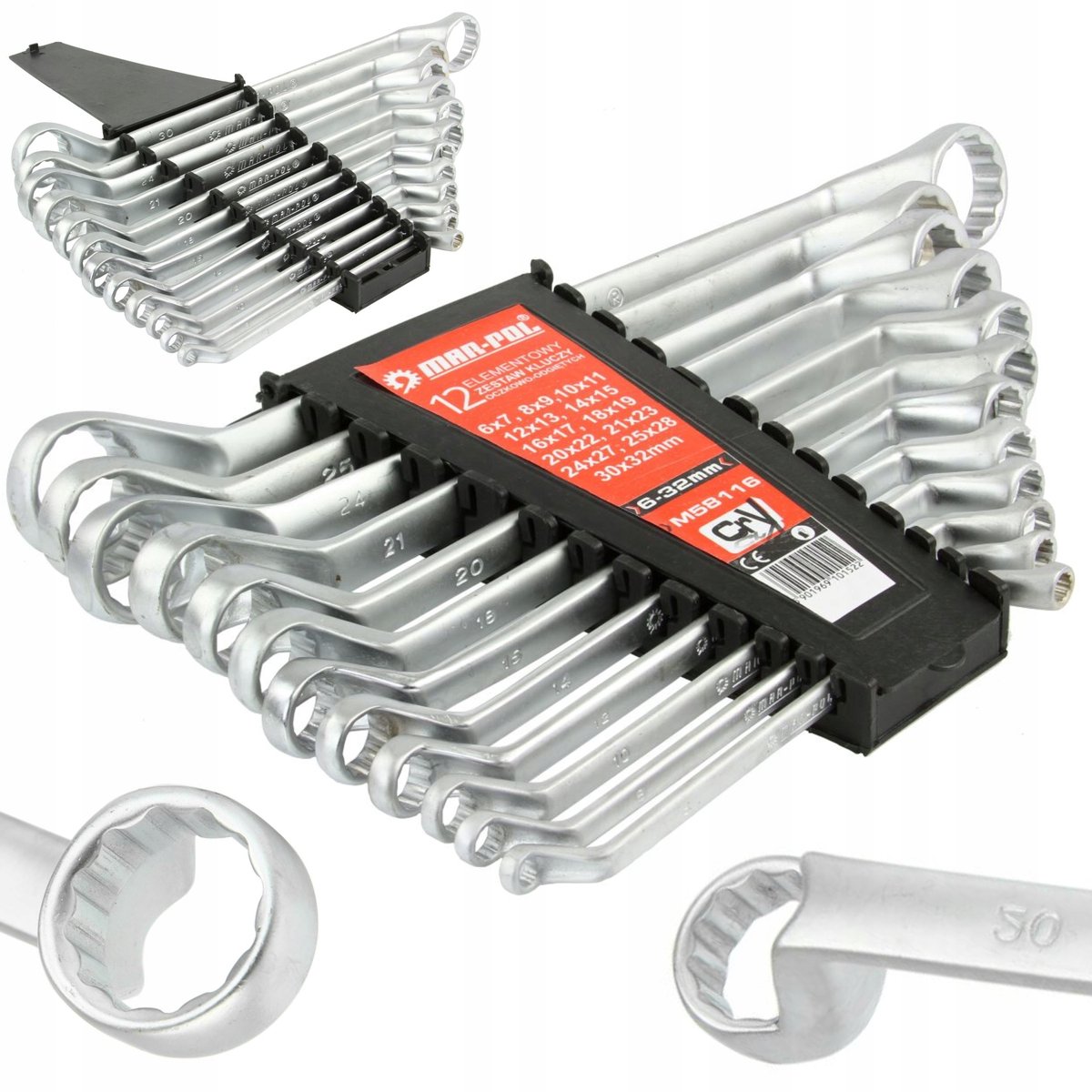 12-delige Ringsteeksleutelset 6-32mm - Gebogen, Mat