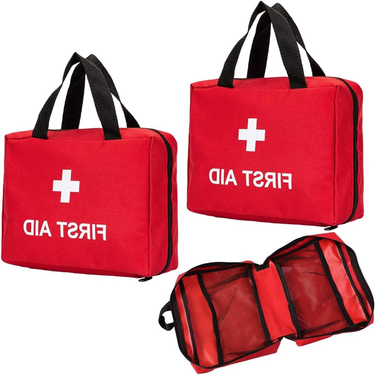 Provento - Medicijnenopbergtas 2 stuks Draagbare Medicijntas Grote Capaciteit voor Thuis Auto Outdoor Camping Wandelen Reizen Rood - Lege Tas