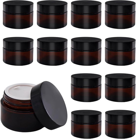 12 stuks pipetfles 50 ml: bruine glazen fles anti-uv, apothekersfles met 2 trechter, 2 pipet, naaldpunt, 2 stickers, druppelfles voor etherische olie