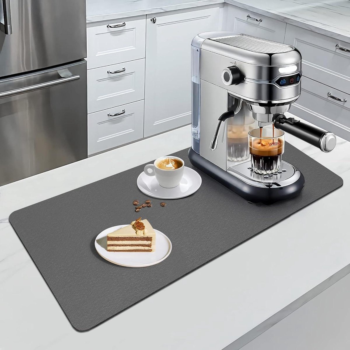 Druppelmat voor Tafel en Koffiezetapparaat - 60 x 30 cm - Absorberende Droogmat met PU Leer - Voor Keuken, Gootsteen en Badkamer - Antislip en Sneldrogend