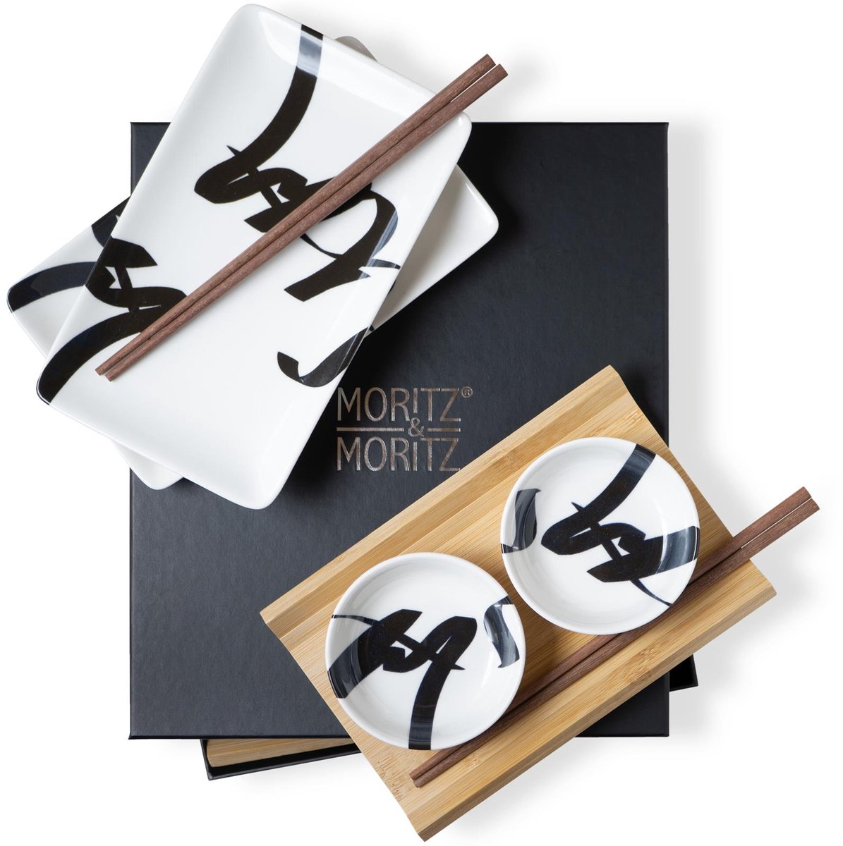 Moritz & Moritz 10-delige sushiset penseelstreep zwart voor 2 personen zwart