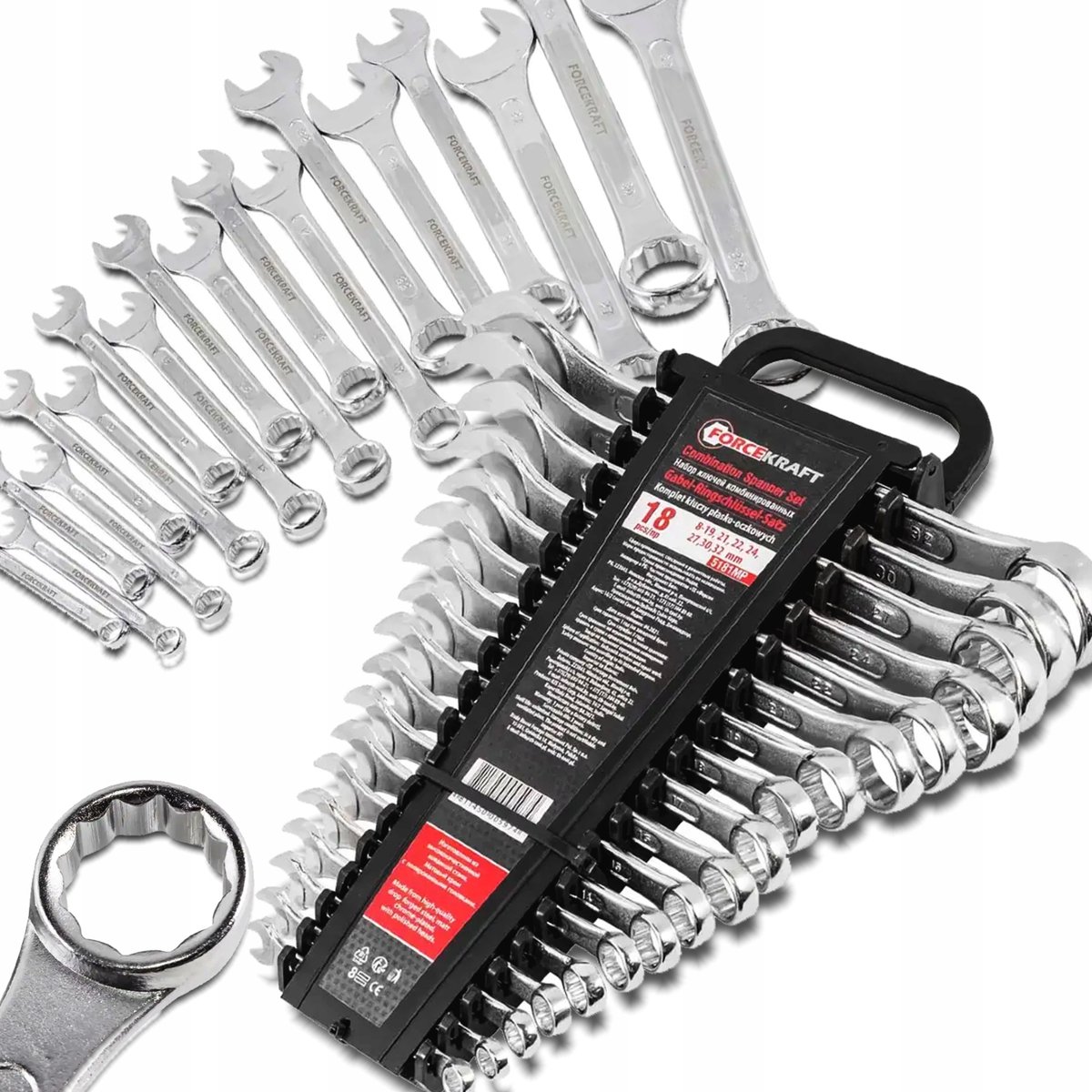 FORCEKRAFT Ringsleutelset 8-32 mm 18 Delig CrV Staal