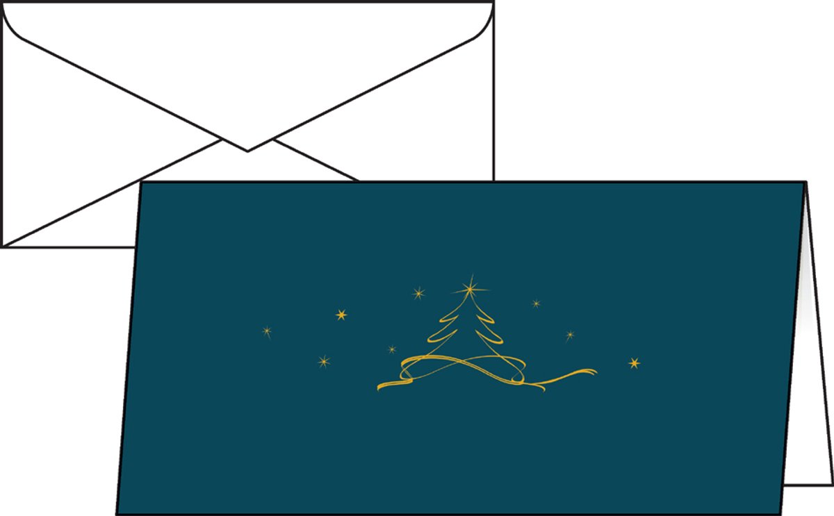 Kerstkaarten Sigel incl. - envelop Kerstboom petrol - wit
