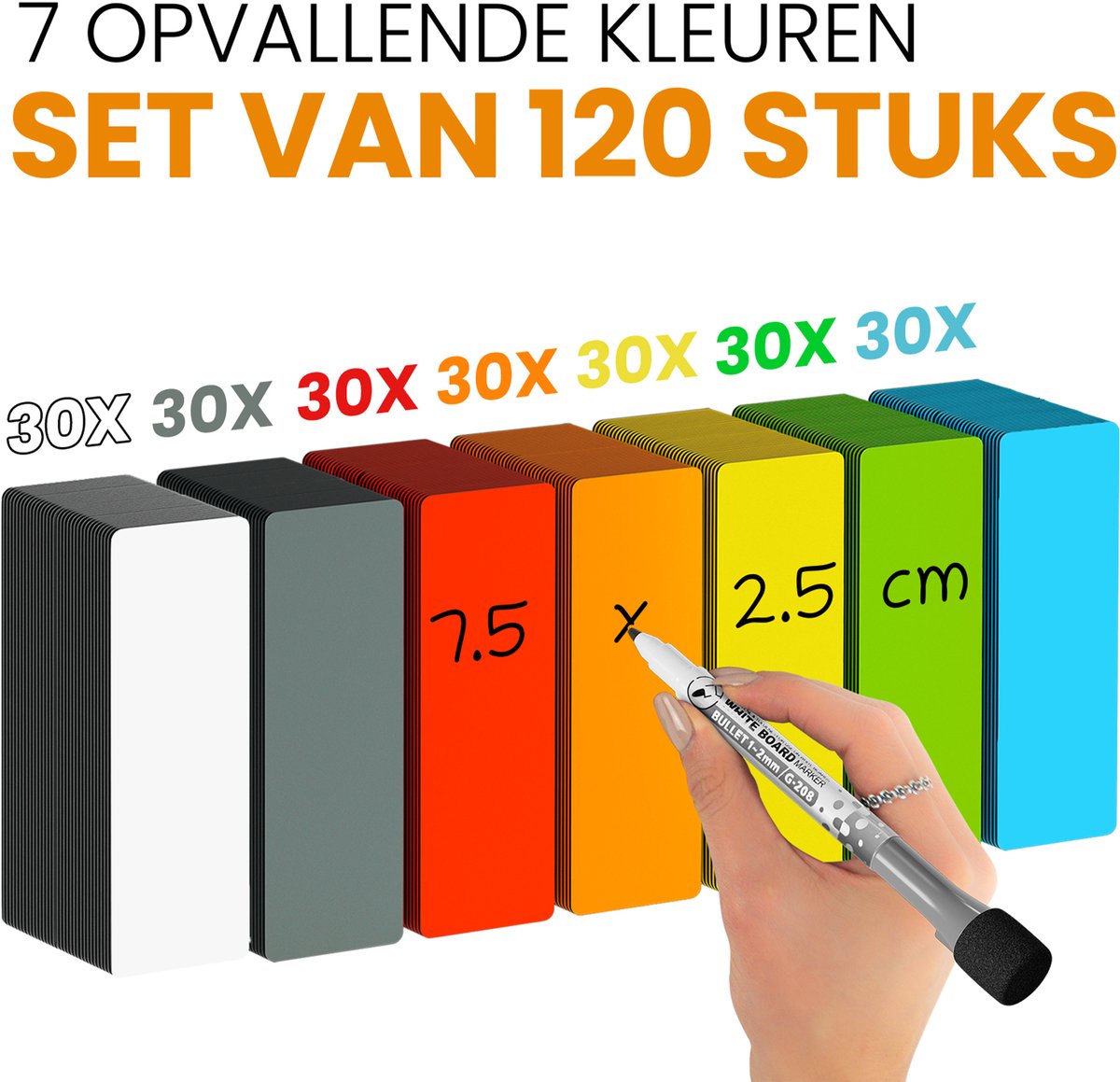 ATWAM Scrum Magneten - 210 stuks - Voor Whiteboard, Magneetbord, Memobord of Magnetisch Tekenbord – Herschrijfbare Magneten op Koelkast - Kanban - 7,5 cm Breed x 2,5 cm Lang - 7 Kleuren — afbeelding 5