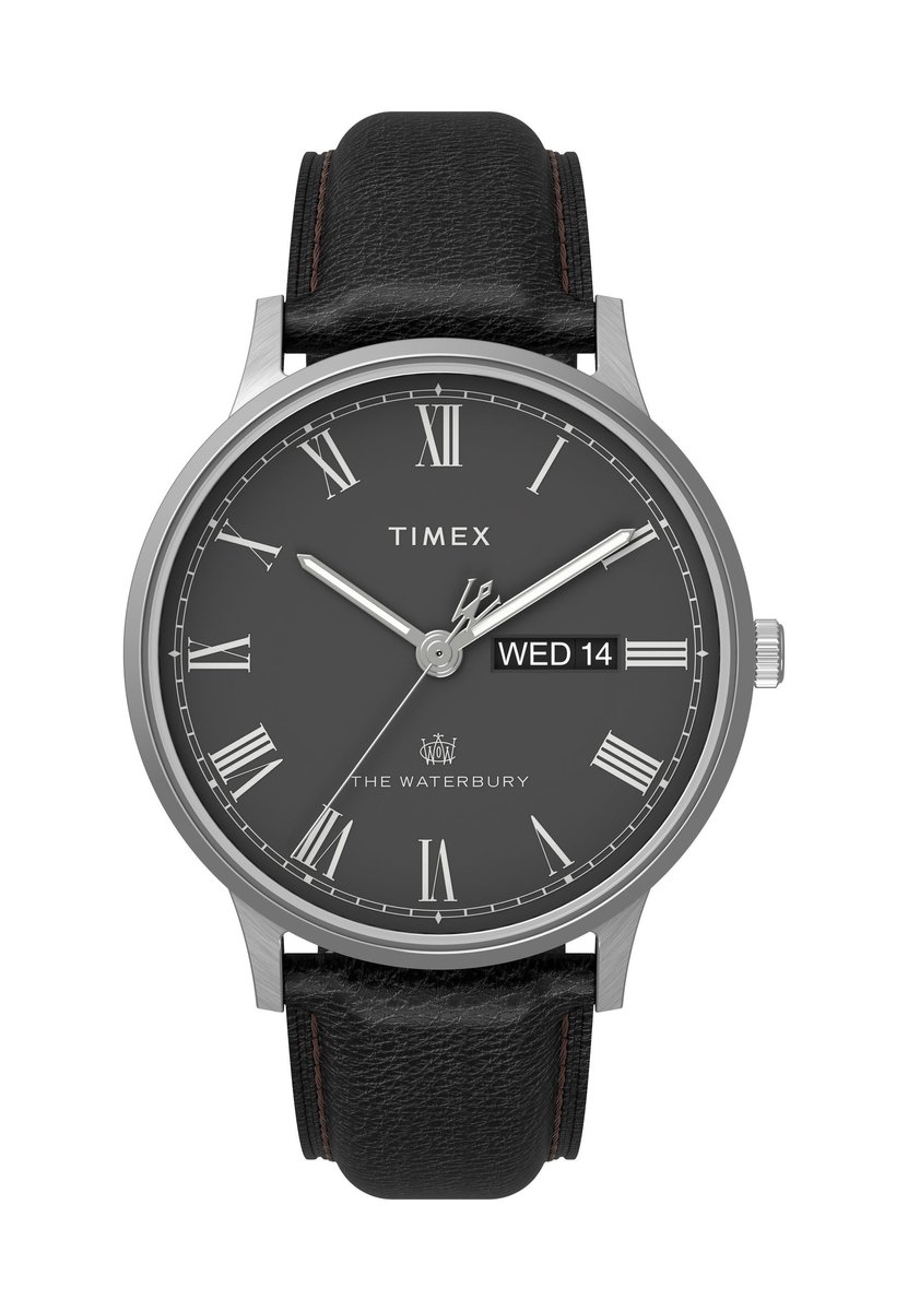 Timex Waterbury Classic Day-Date Analoog Horloge Bruin Zwart Case: 100% Stainless Steel | Armband: 100% Leather 40 TW2U88400AJ, TW2U88600AJ