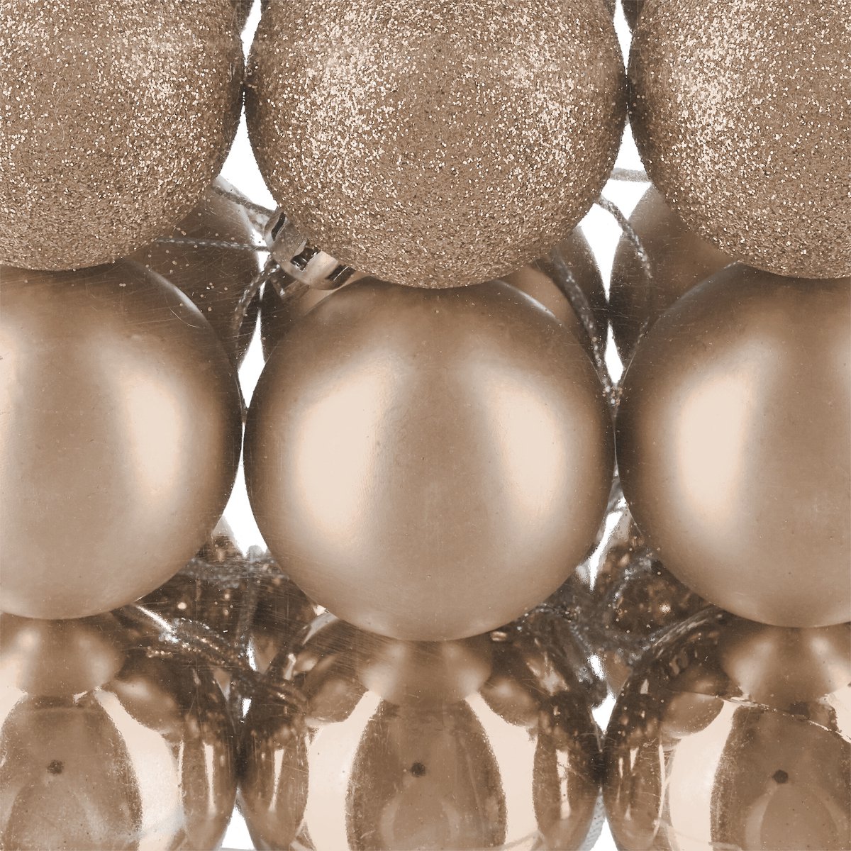 kerstballen - set van 150 - mat - glanzend - glitters - plastic - ∅ 3, 4, 6 cm - champagne – foto 3
