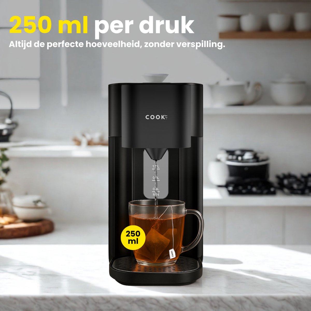 COOK-IT Heetwaterdispenser - 1.5L Instant Waterkoker - 100°C - 250ml per druk - 2200W - BPA-vrij - Heetwatertap - Zwart — afbeelding 3