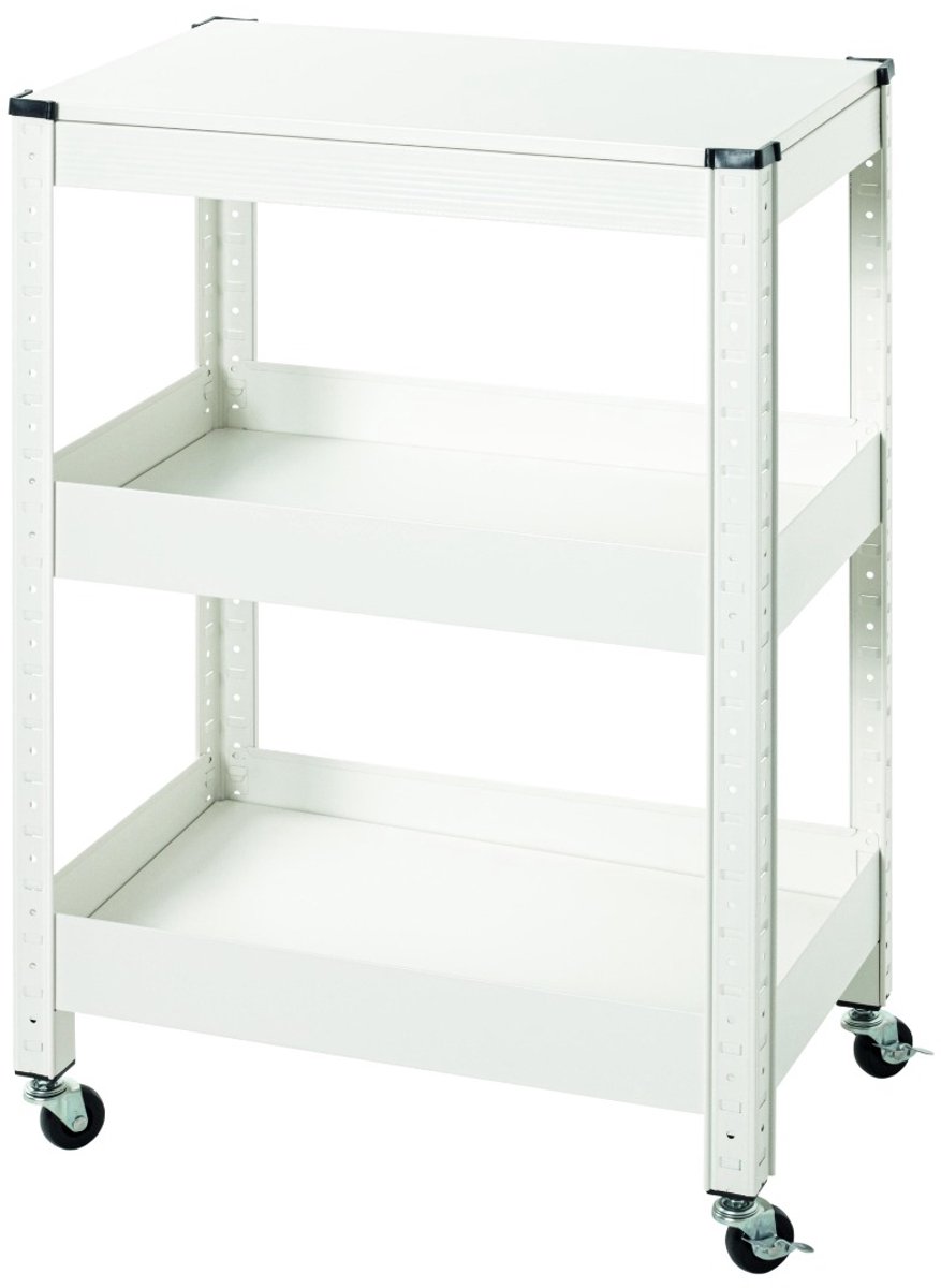 Keukentrolley – Wit gepoedercoat metaal – Verrijdbare serveerwagen, compact ontwerp – 75 cm hoog, 50 cm breed, 32 cm diep
