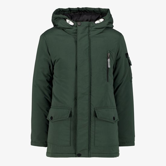 Manteau d'hiver vert non signé pour garçon - Taille 134 - Avec capuche - Fermeture éclair