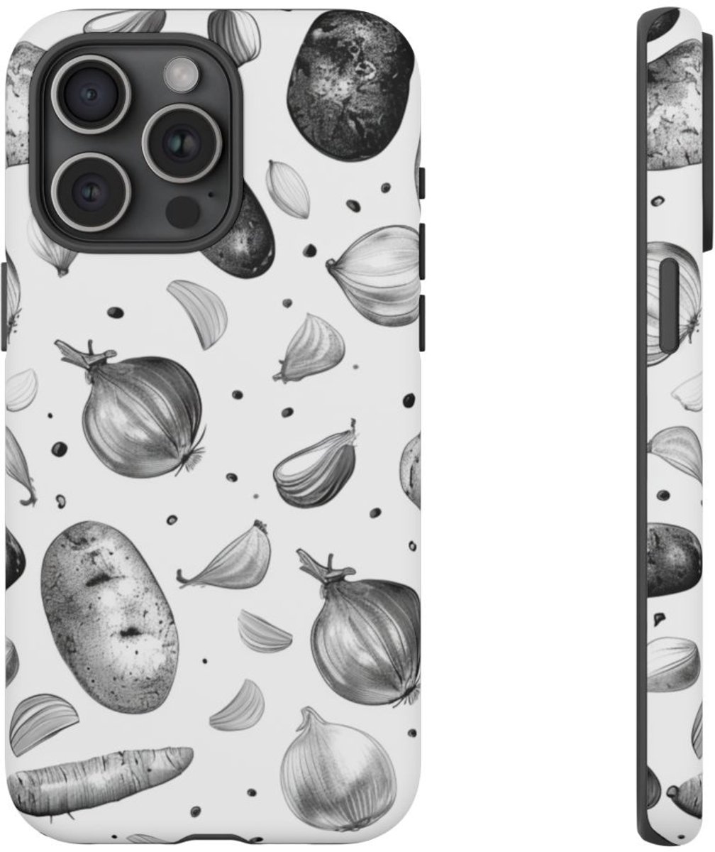 Zwart-Wit Groentenpatroon – Telefoonhoesje Geschikt voor iPhone 15 Pro Max
