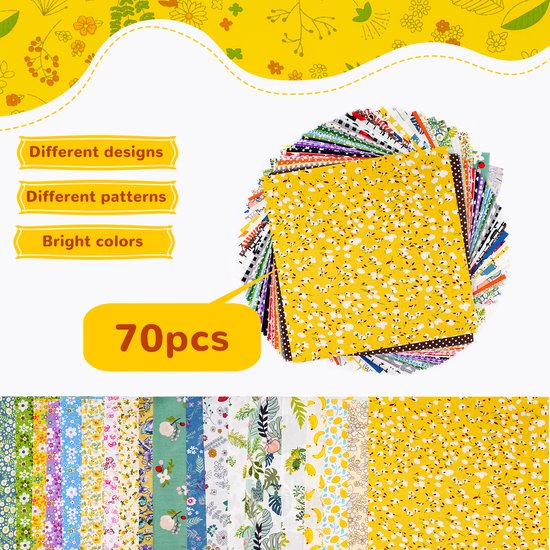 Creativeally 70 Pièces Tissus Coton - Tissus Patchwork Tissus - 25x25 cm - Coudre DIY - Literie - Quilt - Patchwork - Pack de 70 Pièces de Tissu - DIY Tissu Coton Imprimé Floral C