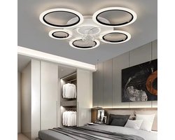 Plafondventilator - Met Verlichting - Ringen - Moderne Plafondventilator Verlichting - Plafond Ventilator Lamp - 5 Cirkels - Met Afstandsbediening - Dimbaar - Zwart - Wit